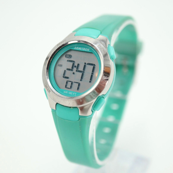 Armitron Womens Digital Sport Watch 27mm Blue Teal Silver Tone with New Battery - Picture 1 of 13